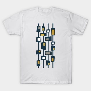 Mid Century Funky Blocks in Navy, Grey, Mustard Yellow and White T-Shirt